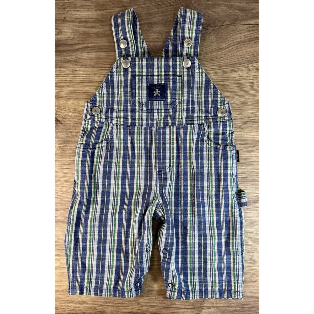 Vintage Plaid Overalls 3-6m Boys Blue Green 90s Y2K Fall Grunge Cottage Preppy